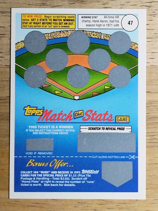 1992 Topps Gold Winner Scratch Cards #NNO Hank Aaron
