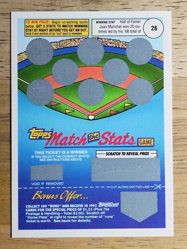 1992 Topps Gold Winner Scratch Cards #NNO Juan Marichal