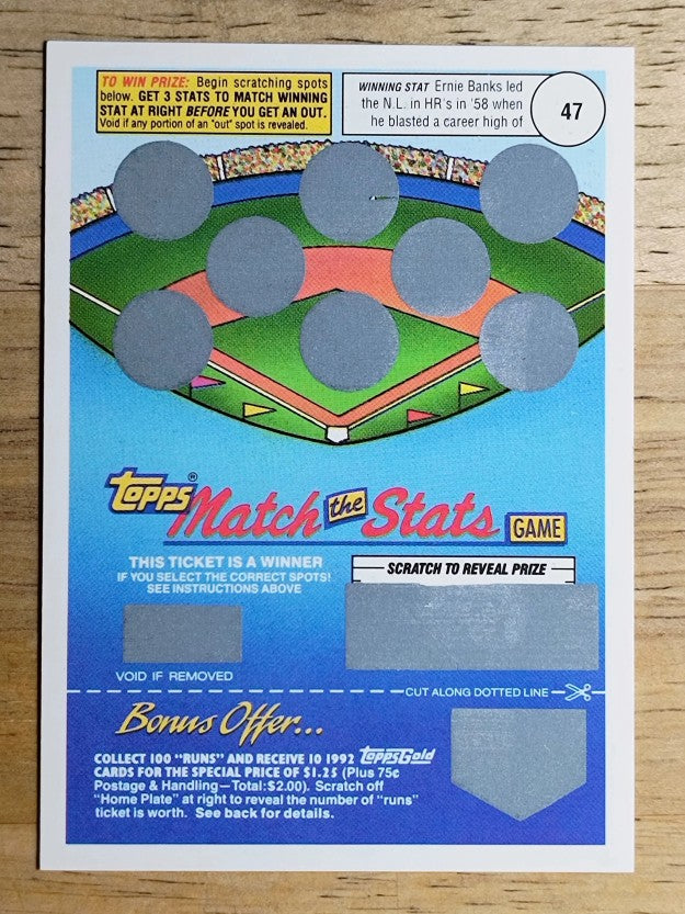 1992 Topps Gold Winner Scratch Cards #NNO Ernie Banks