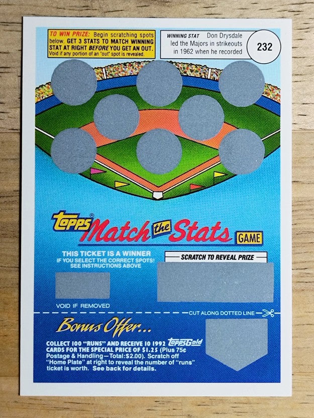 1992 Topps Gold Winner Scratch Cards #NNO Don Drysdale