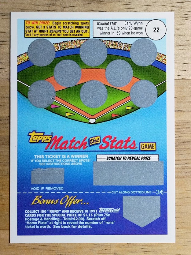1992 Topps Gold Winner Scratch Cards #NNO Early Wynn