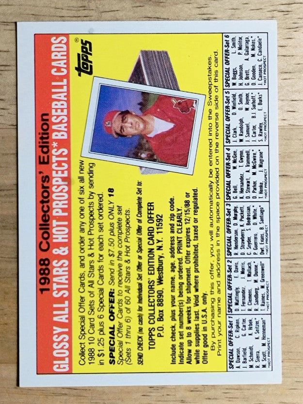 1988 Topps Store Ad Glossy All-Stars Offer/White Back/No Cards Not Included