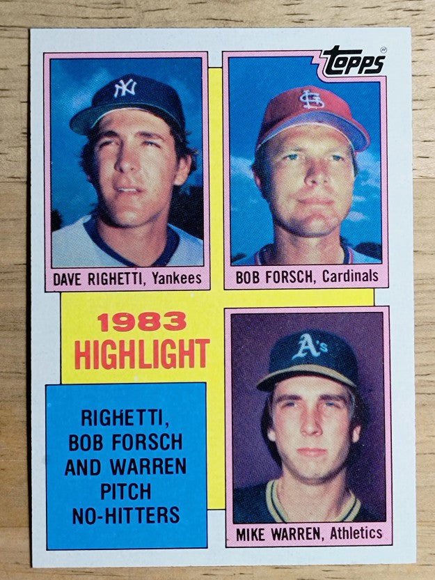 1984 Topps #5 Dave Righetti/Bob Forsch/Mike Warren HL
