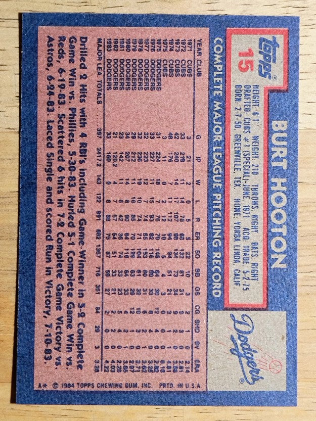 1984 Topps #15 Burt Hooton
