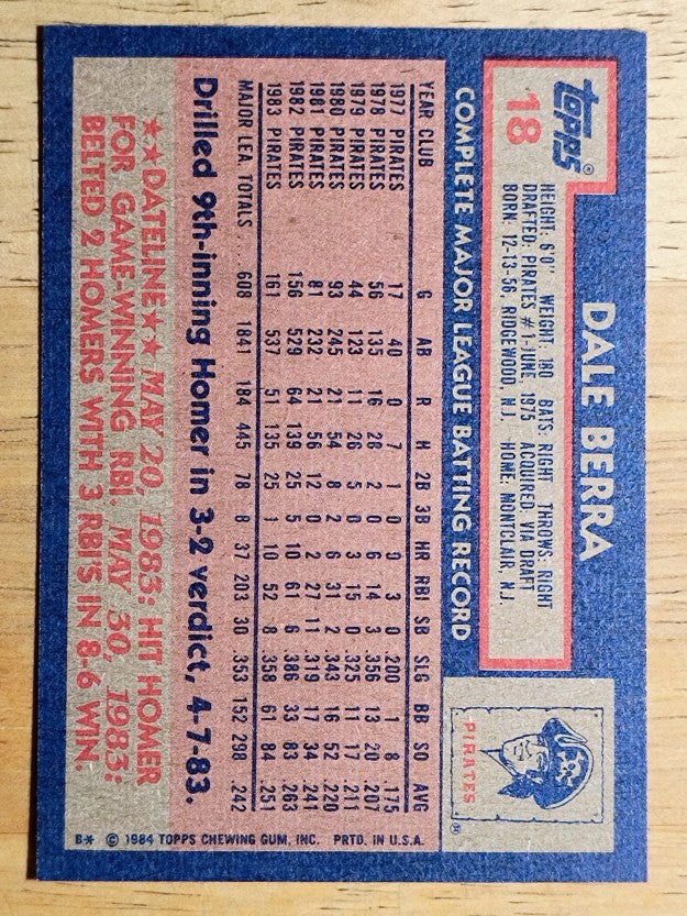 1984 Topps #18 Dale Berra