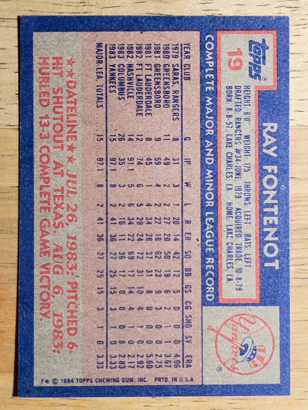 1984 Topps #19 Ray Fontenot
