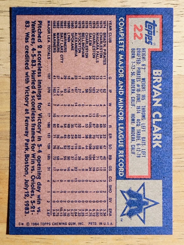 1984 Topps #22 Bryan Clark