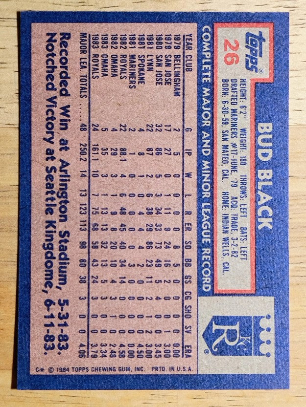 1984 Topps #26 Bud Black