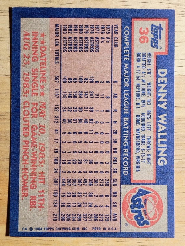 1984 Topps #36 Denny Walling