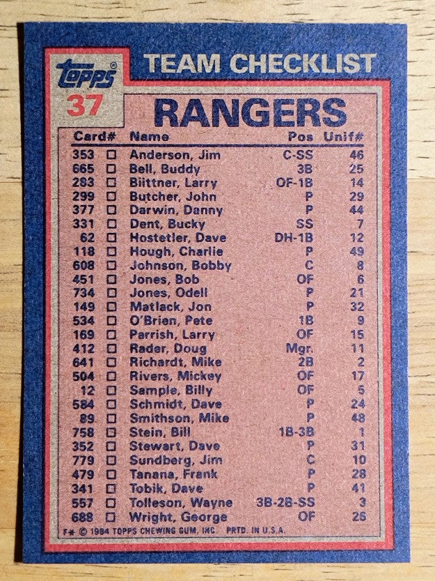 1984 Topps #37 Texas Rangers TL/Buddy Bell/Rick Honeycutt