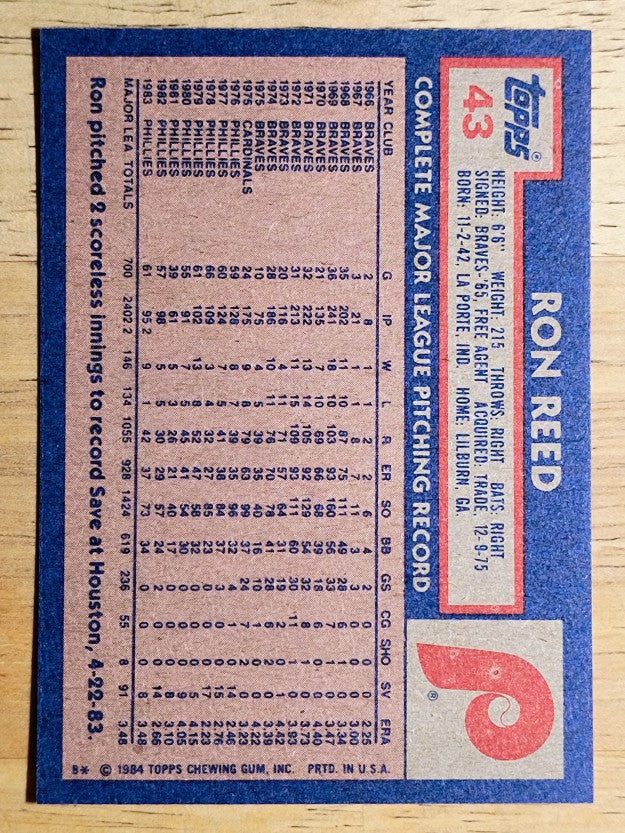 1984 Topps #43 Ron Reed