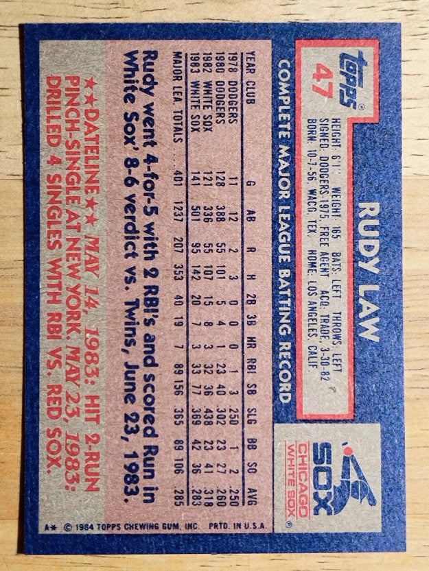 1984 Topps #47 Rudy Law