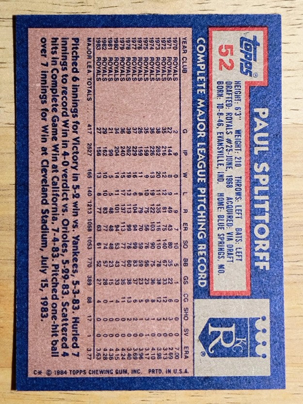 1984 Topps #52 Paul Splittorff