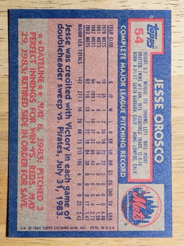 1984 Topps #54 Jesse Orosco