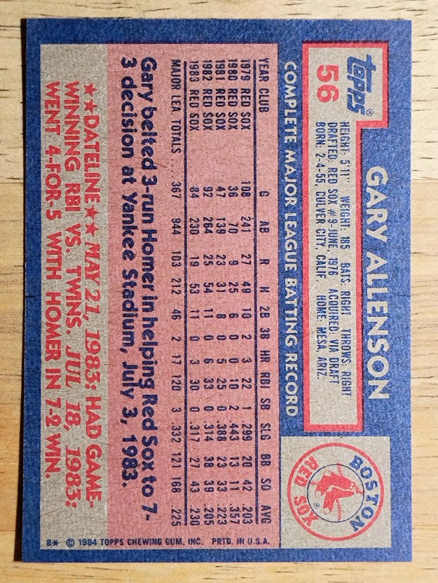 1984 Topps #56 Gary Allenson