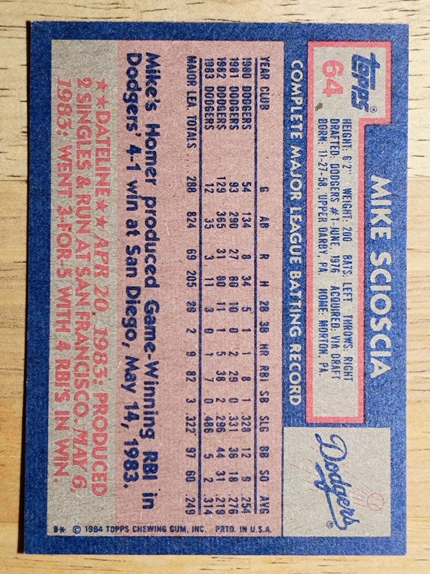 1984 Topps #64 Mike Scioscia