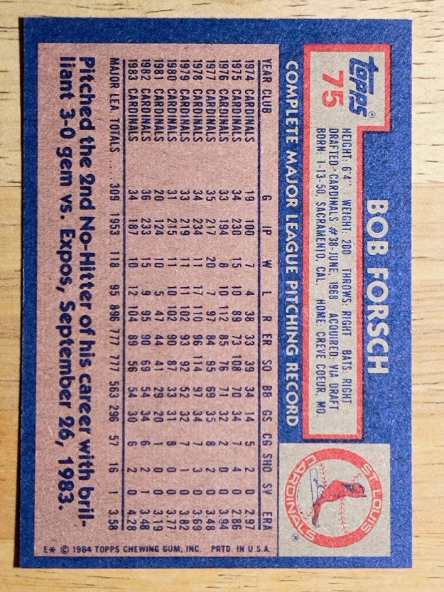 1984 Topps #75 Bob Forsch