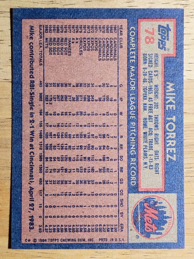 1984 Topps #78 Mike Torrez