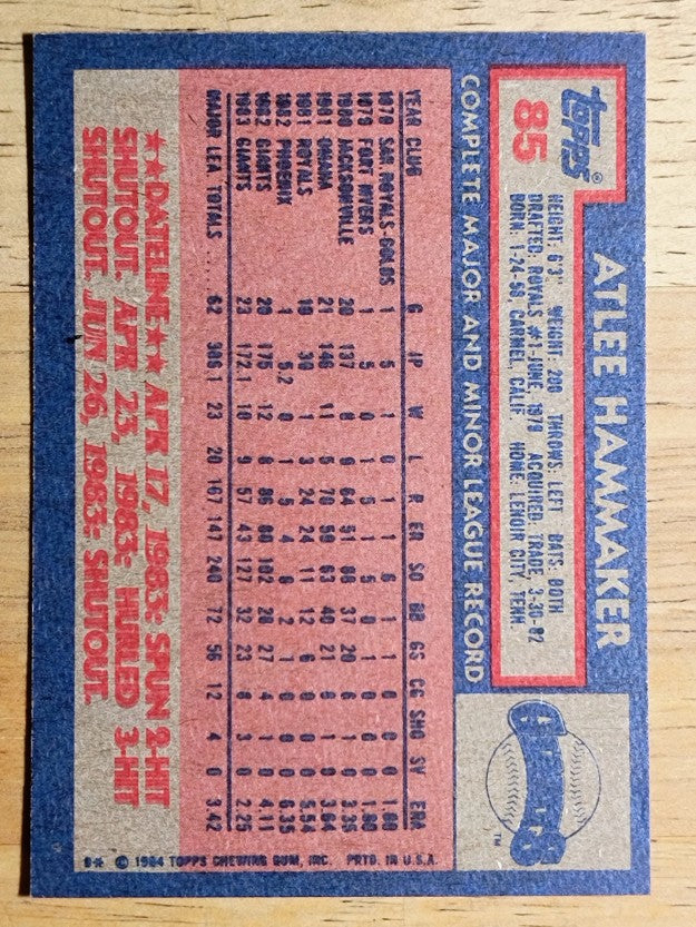 1984 Topps #85 Atlee Hammaker
