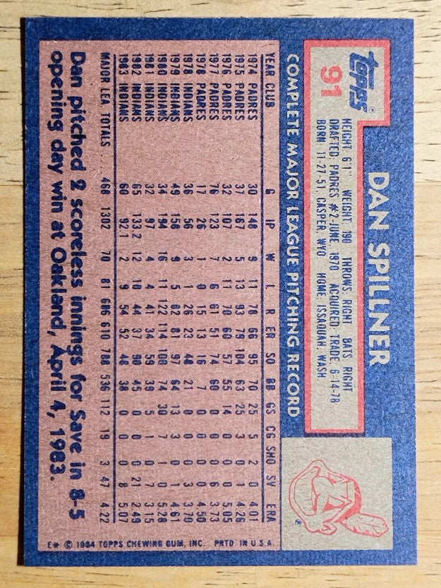 1984 Topps #91 Dan Spillner