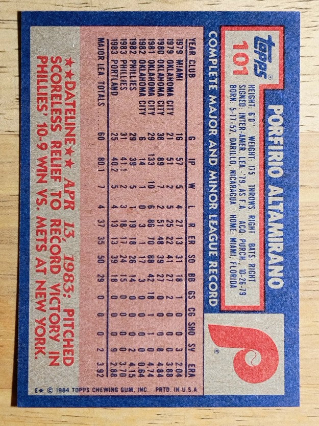1984 Topps #101 Porfirio Altamirano