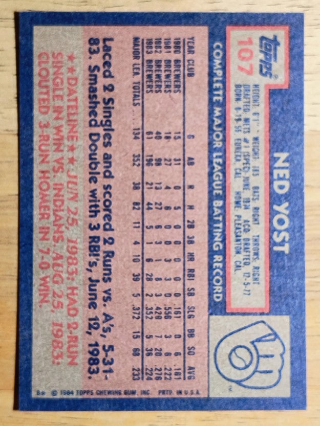 1984 Topps #107 Ned Yost