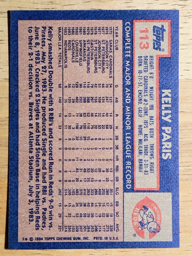 1984 Topps #113 Kelly Paris
