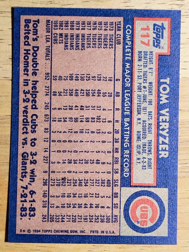 1984 Topps #117 Tom Veryzer