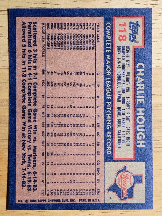 1984 Topps #118 Charlie Hough