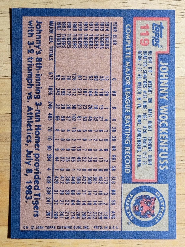 1984 Topps #119 John Wockenfuss