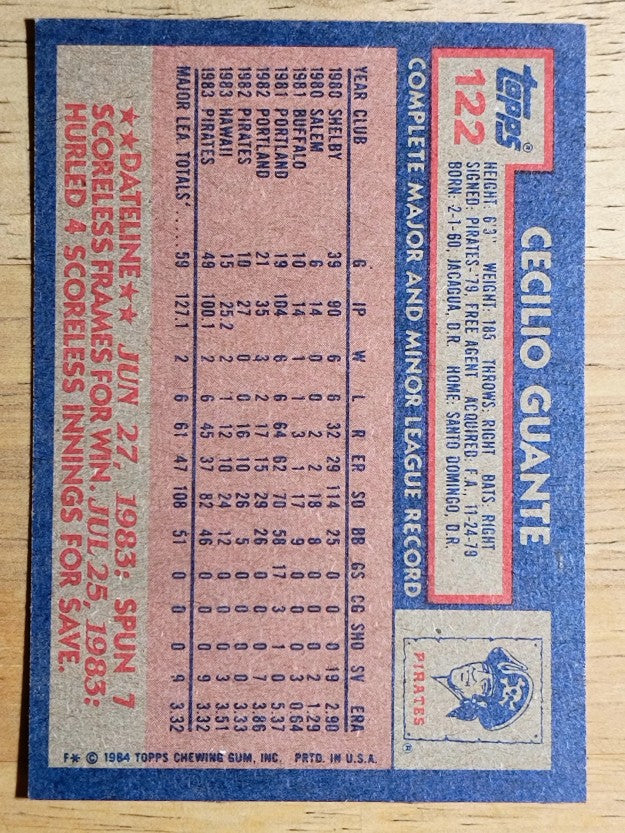 1984 Topps #122 Cecilio Guante