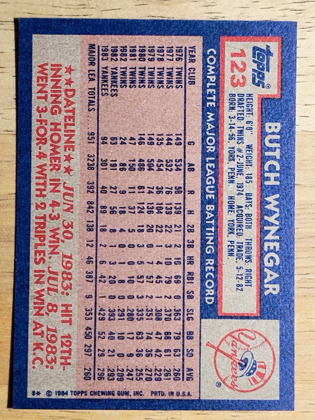 1984 Topps #123 Butch Wynegar