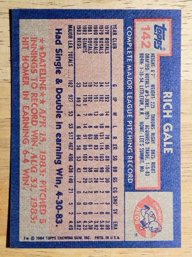 1984 Topps #142 Rich Gale