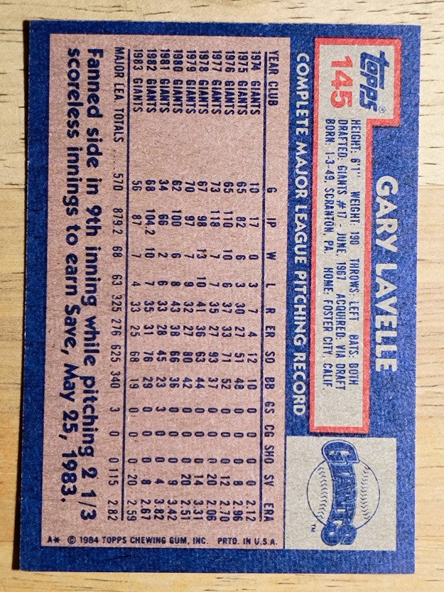 1984 Topps #145 Gary Lavelle