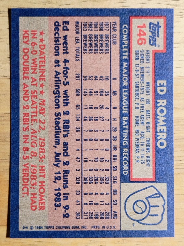 1984 Topps #146 Ed Romero