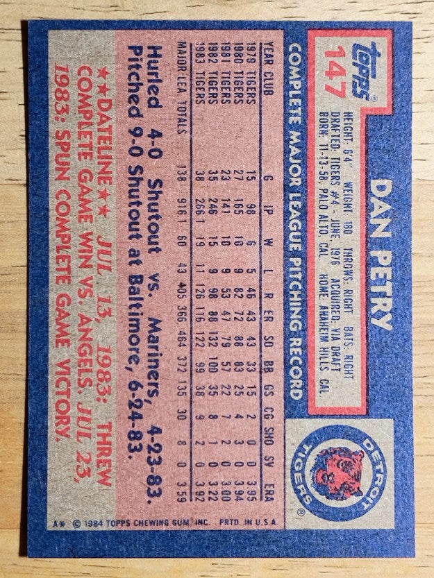 1984 Topps #147 Dan Petry