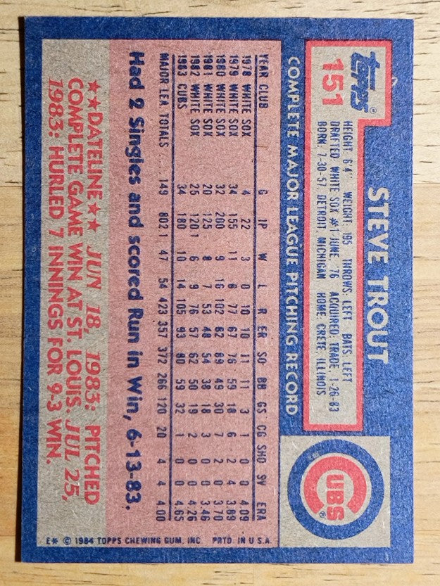 1984 Topps #151 Steve Trout