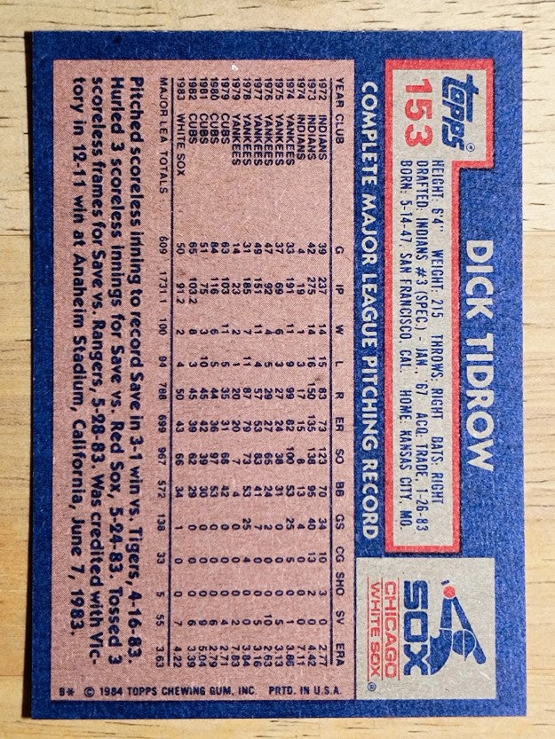 1984 Topps #153 Dick Tidrow