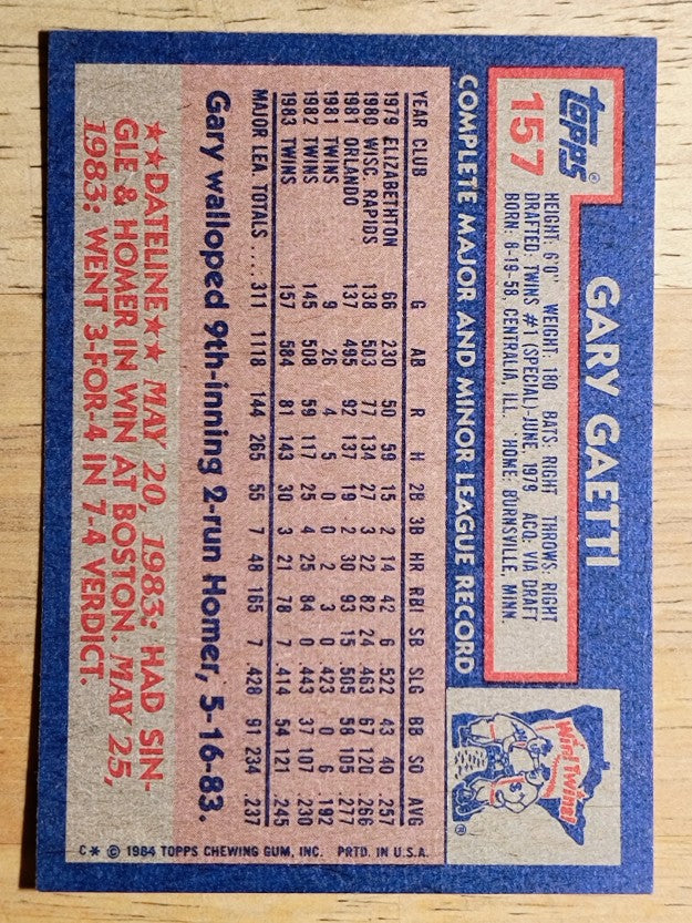 1984 Topps #157 Gary Gaetti
