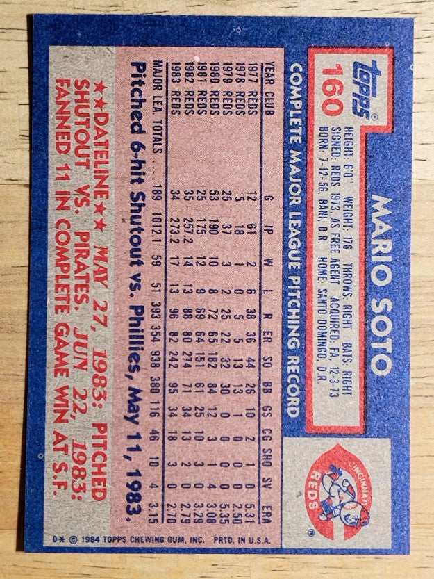 1984 Topps #160 Mario Soto