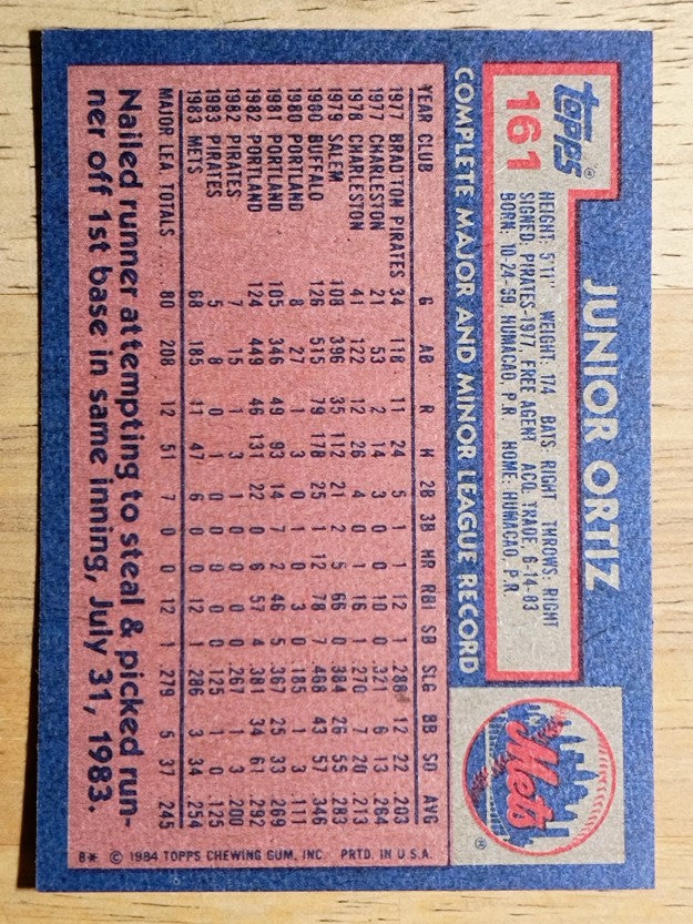 1984 Topps #161 Junior Ortiz