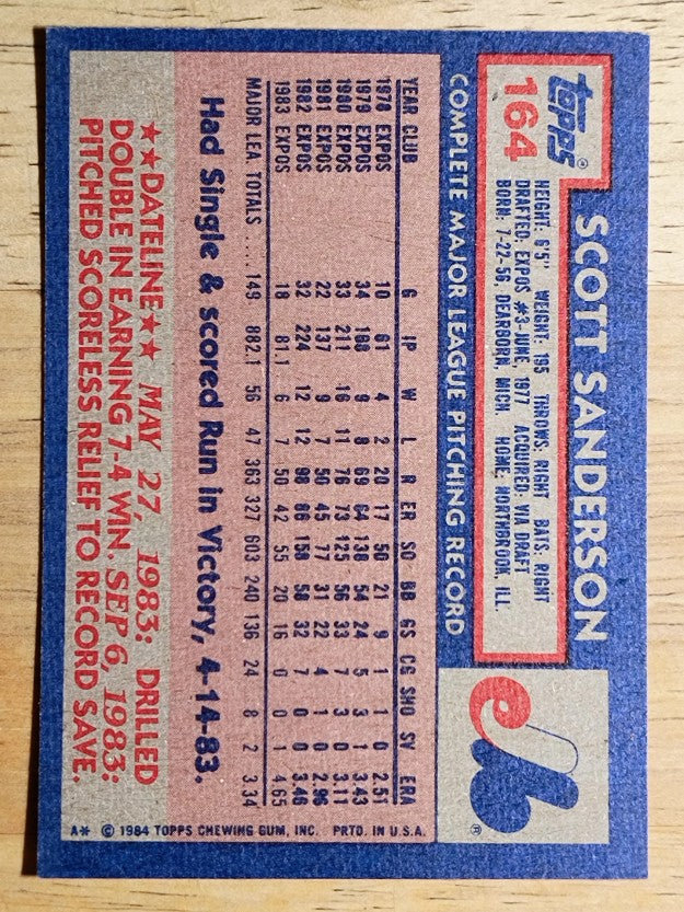1984 Topps #164 Scott Sanderson