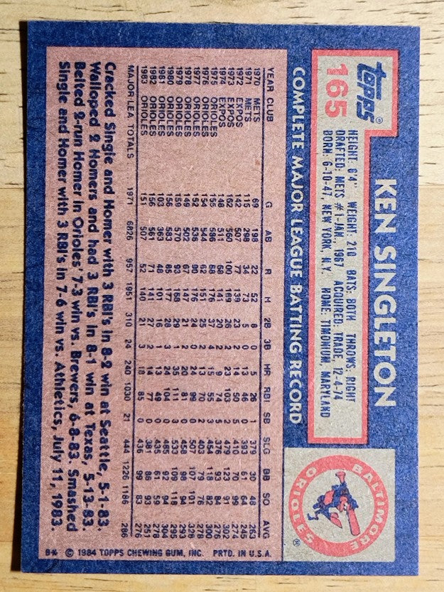 1984 Topps #165 Ken Singleton