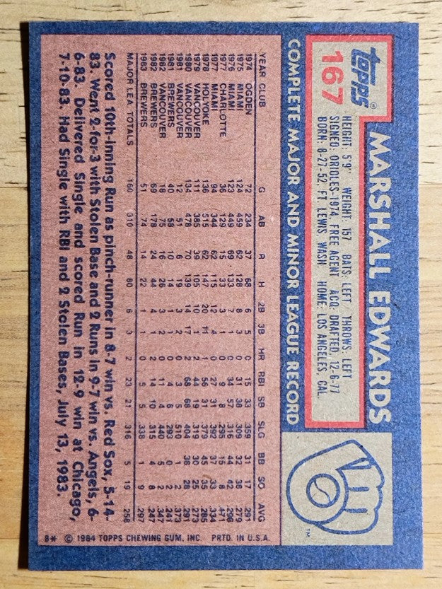 1984 Topps #167 Marshall Edwards