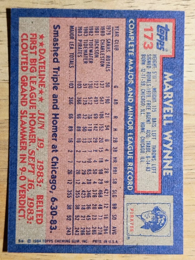 1984 Topps #173 Marvell Wynne