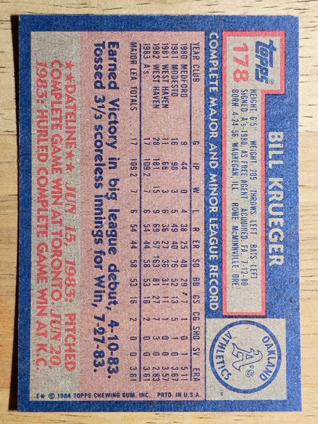 1984 Topps #178 Bill Krueger RC
