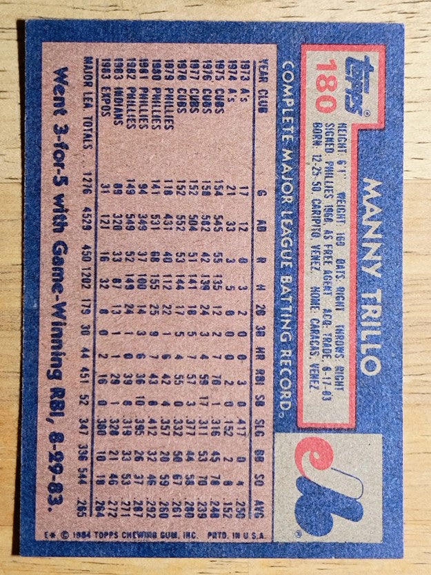 1984 Topps #180 Manny Trillo