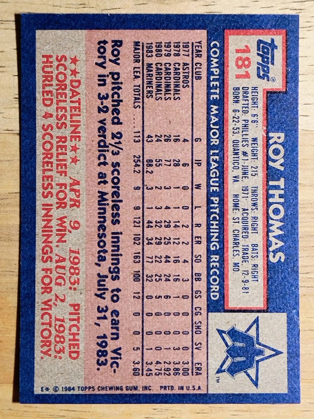 1984 Topps #181 Roy Thomas