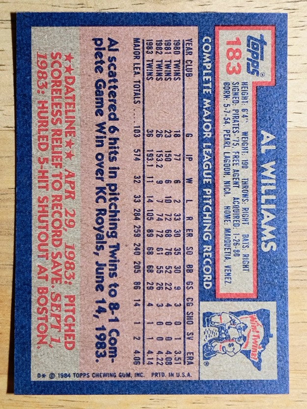 1984 Topps #183 Al Williams