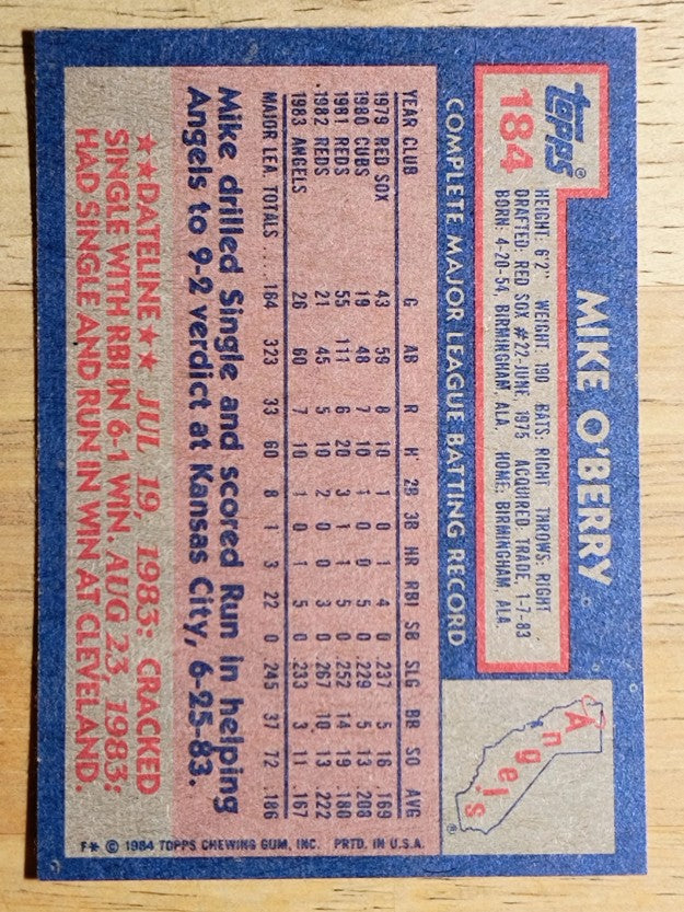1984 Topps #184 Mike O'Berry